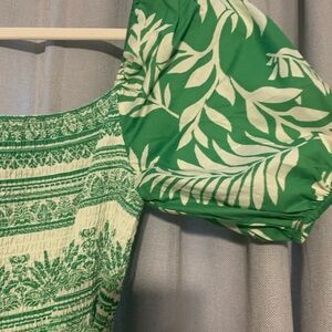 Green and white cotton midi dress